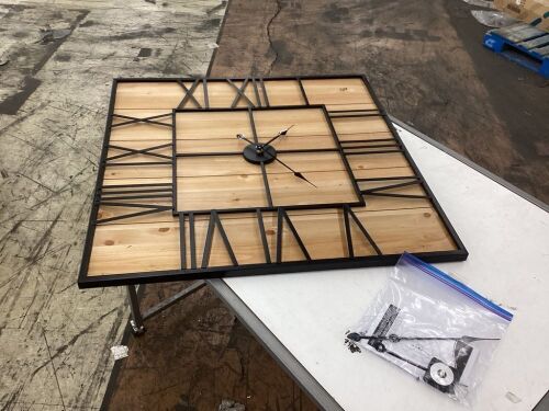 36 in. Square Silent Non Ticking Metal Wood Farmhouse Wall Clock - Lot 546