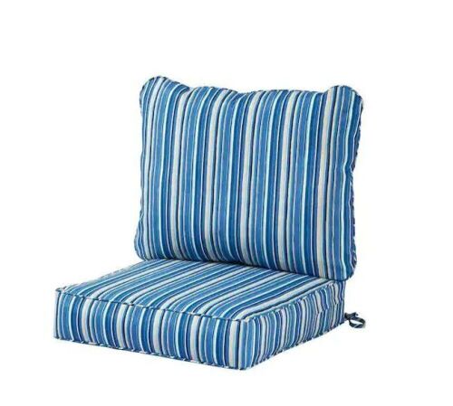 Greendale Home Fashions 24 in. x 24 in. 2-Piece Deep Seating Outdoor Lounge Chair Cushion Set in Sapphire Stripe  - Lot 282