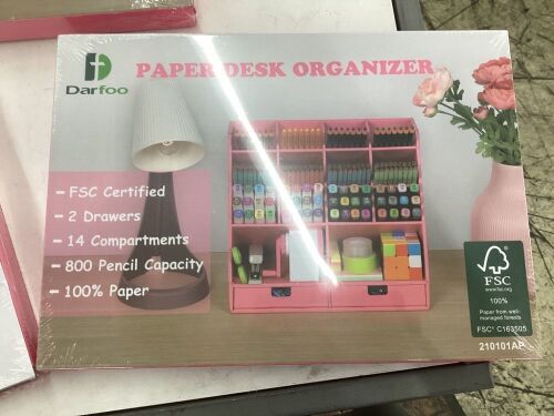 Lot of (3) Darfoo Paper Desk Organizer Pink - Lot 756