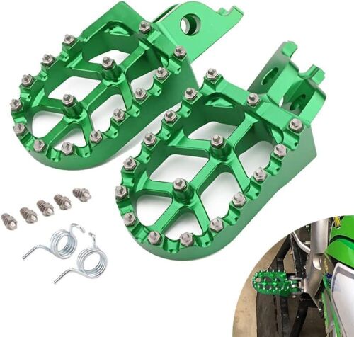 JFG Racing Green Billet MX Wide Foot Pegs for Kawasaki KX250F 2006-2016 KX450F 2007-2017 KLX450R 2008-2013 - Lot 293