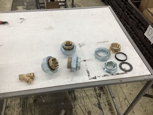 Lot of (4) 2" Threaded Unions & (1) 3" Brass Strainer  - Lot 503