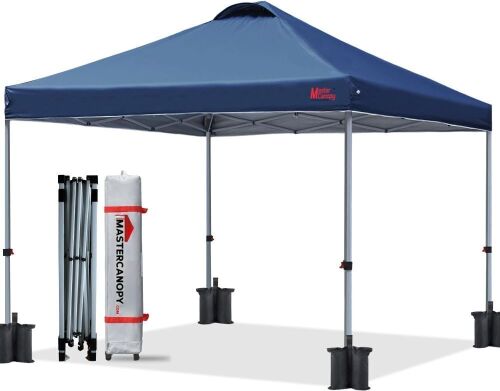 MASTERCANOPY Durable Pop-up Canopy Tent with Roller Bag, 8x8, Navy Blue - Lot 594