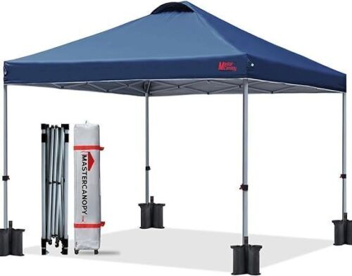 MASTERCANOPY Durable Pop-up Canopy Tent with Roller Bag, 10x10, Navy Blue - Lot 614
