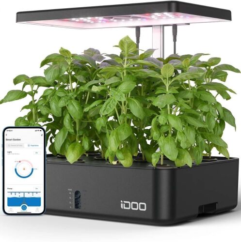 iDOO WiFi 12 Pods Hydroponics Growing System, APP Controlled, Pump System, Auto-Timer, Grow Light - Lot 81