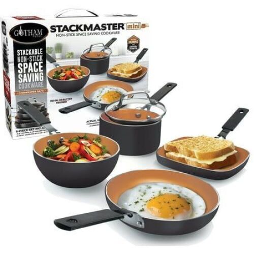 Stackmaster 5Pcs Mini Gotham Steel Stackable Nonstick Pots and Pans Set - Lot 217