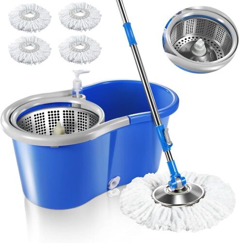 Masthome Spin Mop and Bucket with 4 Microfiber Mop Head Refills - Lot 590