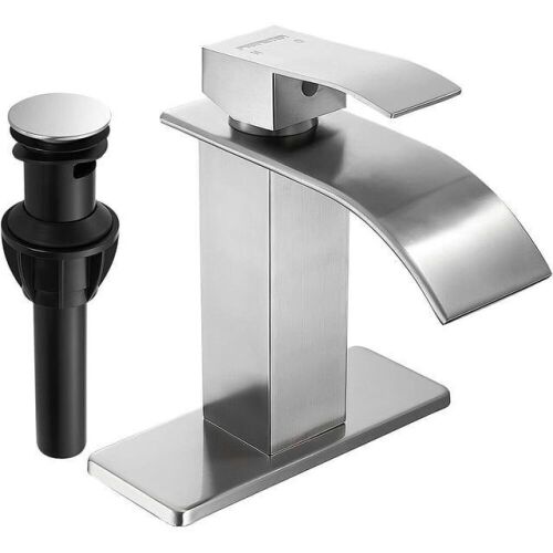 Fransiton Brushed Nickel Waterfall Bathroom Faucet with Pop-up Drain  - Lot 390