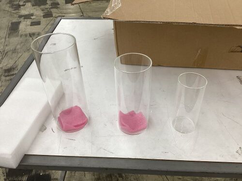 Glass Cylnder Hurricane Vases, 6" 8" & 10", Set of 27 - Lot 431