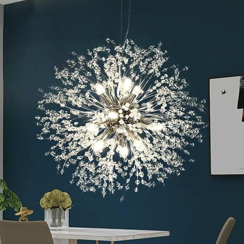 Goomavi Modern Firework Chrome Crystal Chandelier Light Fixture, 9 Lights  - Lot 451