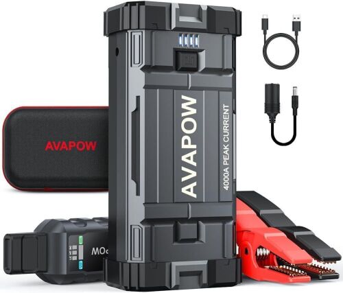 AVAPOW Car Jump Starter with LED Light, USB Quick Charge 3.0, 4000A Peak Battery  - Lot 171