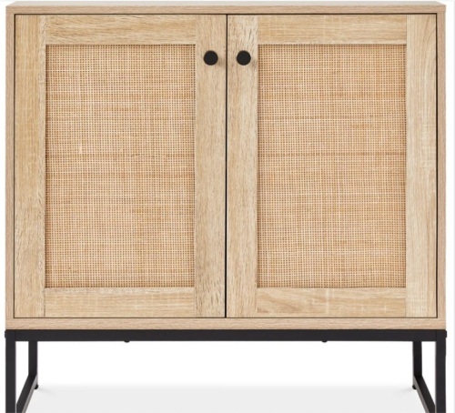 2-Door Rattan Storage Cabinet Accent Furniture for Living Room w/ Foot Pads - Lot 110