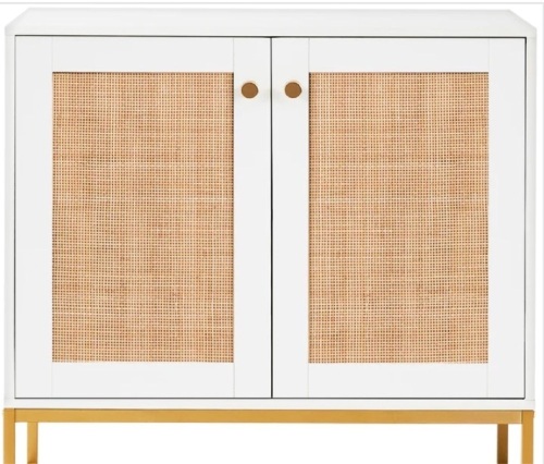 2-Door Rattan Storage Cabinet Accent Furniture for Living Room w/ Foot Pads - Lot 111