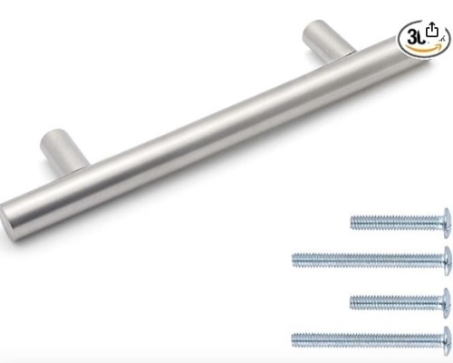 30 Pack Modern Cabinet Pulls, 3-3/4 inch Hole to Hole T Bar Kitchen Cupboard Drawer Handles&Knobs Stainless Steel, Satin Nickel Finish, 1.5"&1" Mounting Screws Included - Lot 130