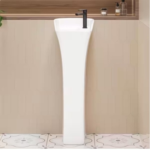Naples Vitreous China 34 in. Rectangular Pedestal Sink with Faucet Hole and Overflow in Crisp White - Lot 225