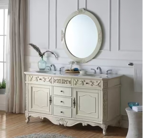 Winslow 30 in. W x 38 in. H Oval Wood Framed Wall Bathroom Vanity Mirror in antique white - Lot 227