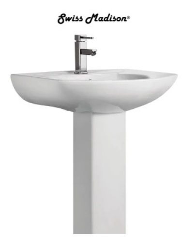 Swiss Madison Chateau 25-5/8" Circular Ceramic Pedestal Bathroom Sink with Overflow and Single Faucet Hole - Lot 230
