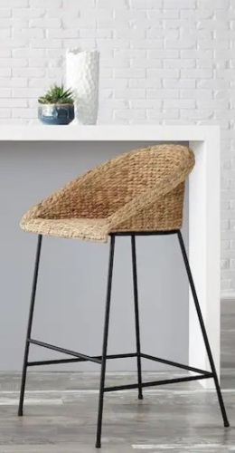 Natural Woven Hyacinth Bar Stool with Low Back - Lot 235