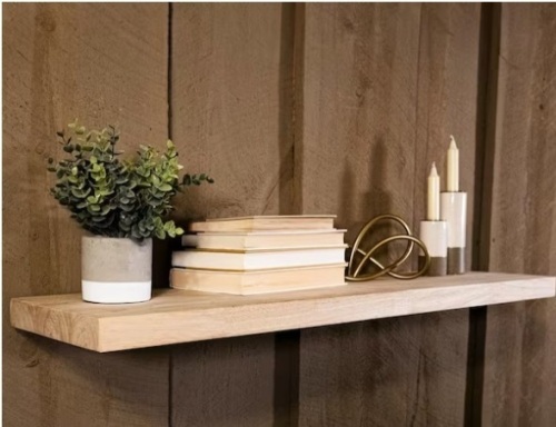 6 in. W x 36 in. D Unfinished Hevea Floating Decorative Wall Shelf - Lot 240