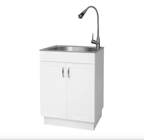 All-in-One 24.2 in. x 21.3 in. x 33.8 in. Stainless Steel Laundry Sink with Faucet and Storage Cabinet - Lot 244