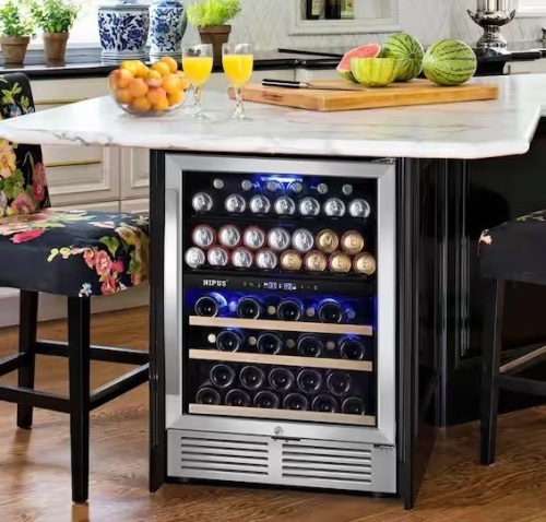 24 in. Dual Zone Upper and Lower 27-Wine Bottles and 94-Cans Beverage & Wine Cooler in Silver Built-in and Freestanding - Lot 245
