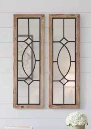 Medium Farmhouse Rectangle Windowpane Mirror Set (Set of 2) (11 in. W x 35 in. H) - Lot 307