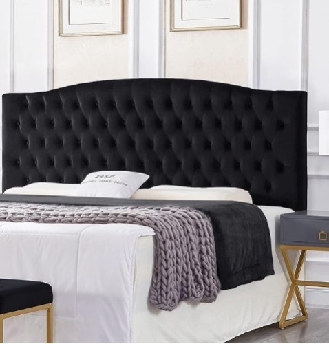 24KF Velvet Upholstered Tufted Button King Headboard and Comfortable Fashional Padded King/California King Size headboard- Black - Lot 250