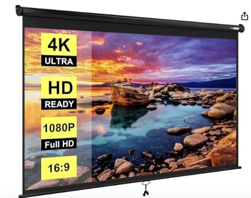 VIVOHOME 100 Inch Manual Pull Down Projector Screen, 16:9 HD Retractable Widescreen for Movie Home Theater Cinema Office Video Game, Black - Lot 253