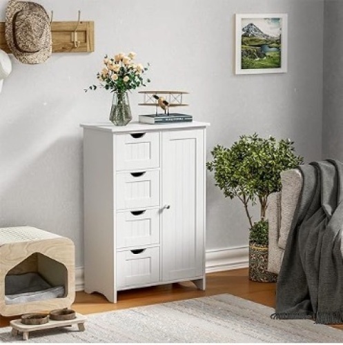 YESHOMY Bathroom Storage Cabinet, Side Free Standing Organizer with Large Space and Adjustable Shelves, Home Office Furniture for Multifunction in Living Room, Hallway, Kitchen, Bedroom, White - Lot 143