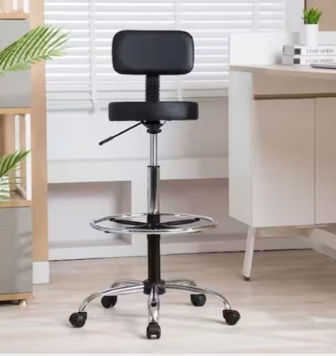 Faux Leather Adjustable Height Drafting Stool Chair in Black - Lot 381