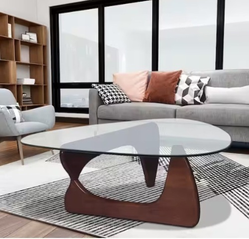 Coffee Triangle Wood Outdoor Coffee Table with Tempered Glass Top - Lot 46