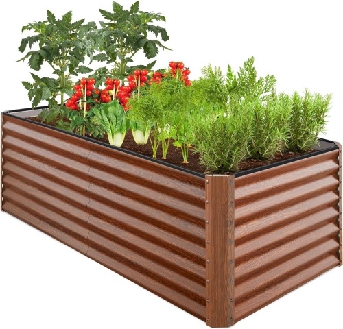 Best Choice Products 6x3x2ft Outdoor Metal Raised Garden Bed, Deep Root Box Planter for Vegetables, Flowers, Herbs, and Succulents w/ 269 Gallon Capacity - Wood Grain  - Lot 313