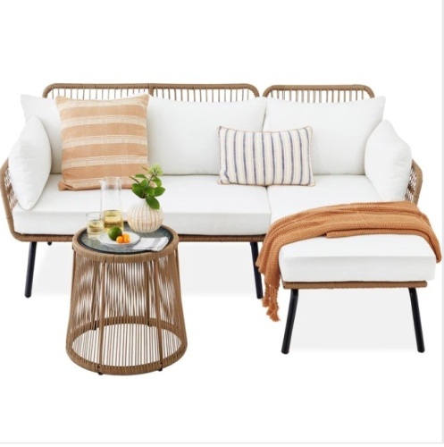 Rope Woven Sectional, L-Shape Sofa Set w/ Detachable Lounger, Table $899.99 - Lot 32a