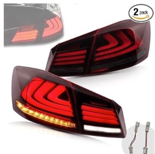 VLAND Full LED Tail Lights for [Honda Accord 9th Gen Sedan 2013 2014 2015] with Amber Sequential Turn Signal, YAB-YG-0250-H, Red & Smoked [Don't fit a Honda accord lx/Sport/Touring] - Lot 388