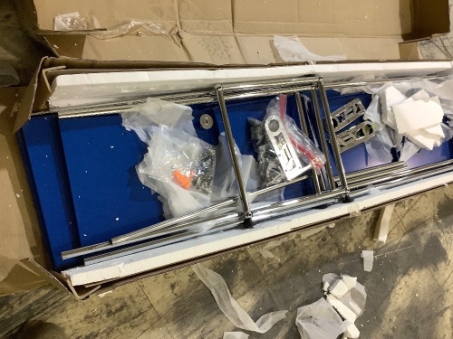 Blue and chrome storage cabinets-missing some hardware - Lot 284