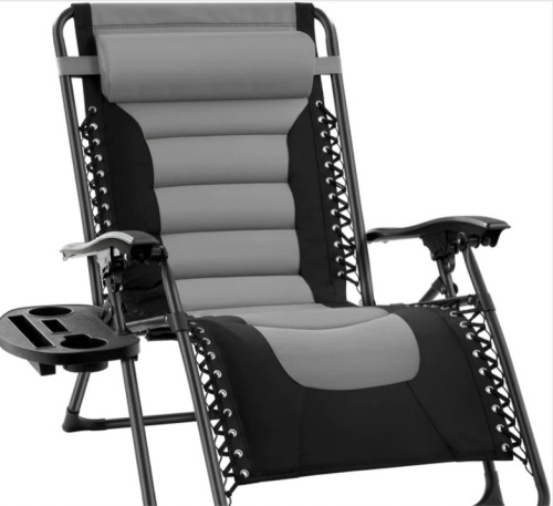Oversized Padded Zero Gravity Chair, Folding Recliner w/ Headrest, Side Tray - Lot 350