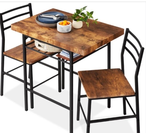3-Piece Modern Square Dining Set w/ Storage Rack - Lot 351
