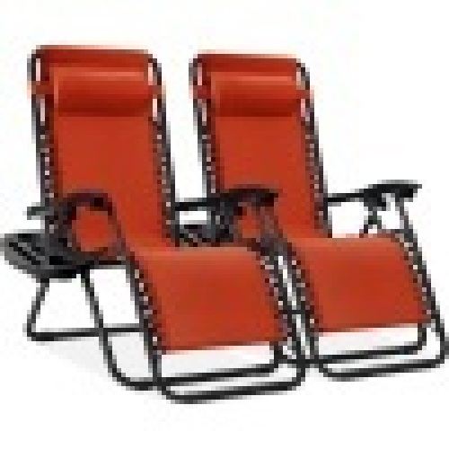 Set of 2 Adjustable Zero Gravity Patio Chair Recliners w/ Cup Holders - Lot 4206