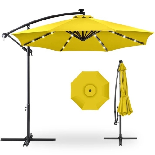 Solar LED Offset Hanging Patio Umbrella w/ Crank Tilt Adjustment - 10ft - Lot 4374