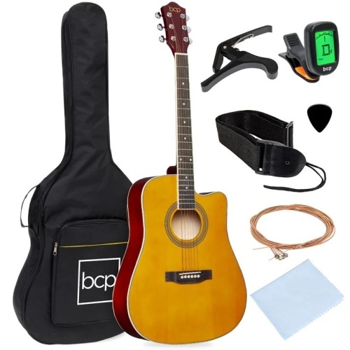 Full Size Beginner Acoustic Guitar Set with Case, Strap, Capo - 41in - Lot 4275