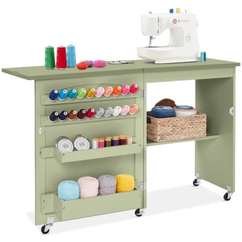 Folding Sewing Table Multipurpose Craft Station & Side Table w/ Wheels - Lot 4295