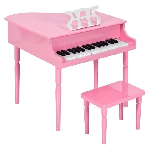 Kids Mini Wooden Grand Piano w/ Lid, Bench, Music Rack, Song Book, Stickers - Lot 4381