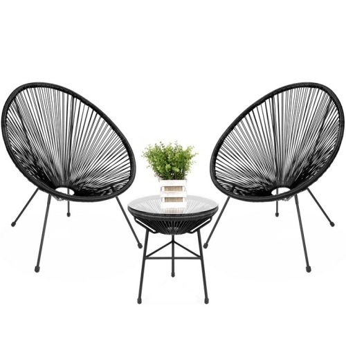 3-Piece All-Weather Patio Acapulco Bistro Set w/ Rope, Glass Top Table - Lot 4382