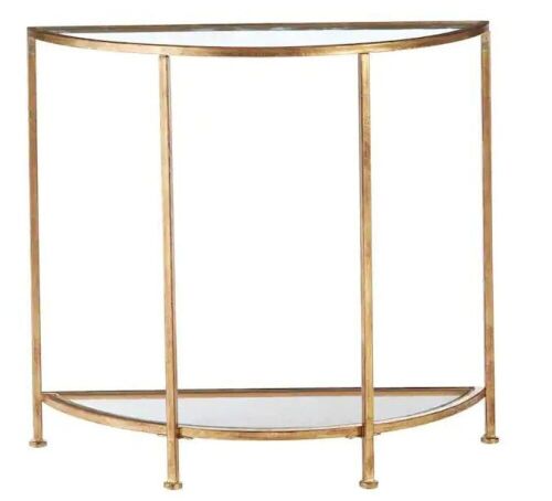 Bella 32 in. Gold Leaf/Clear Standard Half Moon Glass Console Table with Storage  - Lot 403
