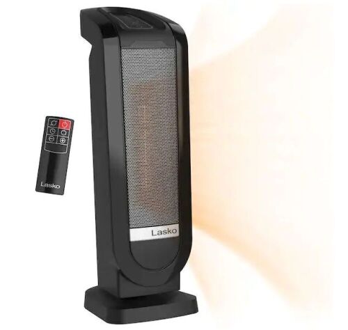 Lasko 1500W 22 in. Black Electric Tower Oscillating Ceramic Space Heater with Digital Display, Timer and Remote Control  - Lot 408
