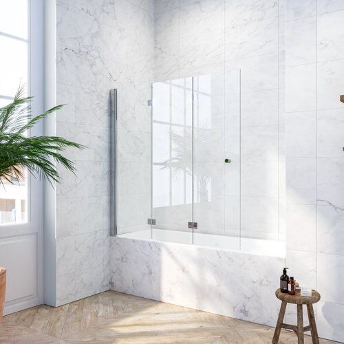 Silver Georgiev 50.3" W x 53.7" H Hinged Tri-Fold Frameless Tub Door - Lot 434