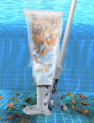 KOKIDO Rechargeable Pool Leaf Vacuum with Pole, 5X Suction, Deep Clean, Heavy Duty 1.72gal Debris Bag - Lot 506