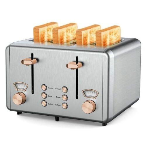 1500W Stainless Steel 4 Slice Toaster, 6 Bread Shade Settings with Dual Control Panels, Removable Crumb Tray - Lot 508