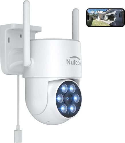 Nufebs 2K/4MP HD Dome Camera Pan/Tilt 355° Surveillance Camera with Spotlight Night Vision Motion Detection Siren WiFi Remote Two-Way Audio Waterproof  - Lot 555