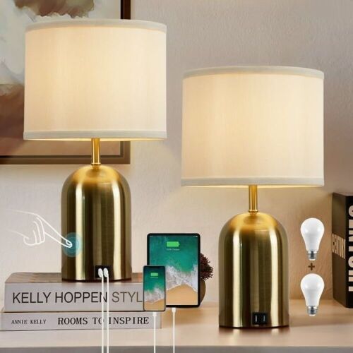 NATYSWAN Touch Control 3 Way Dimmable Table Lamps with 2 USB Charging Ports, Set of 2 - Lot 654
