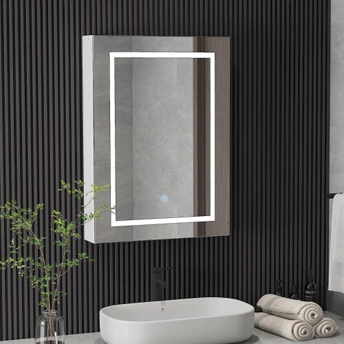 LED Bathroom Medicine Cabinet 3 Color Lights Dimmable Wall Mounted Mirror  - Lot 582